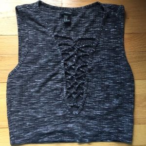 heather grey cross front crop top